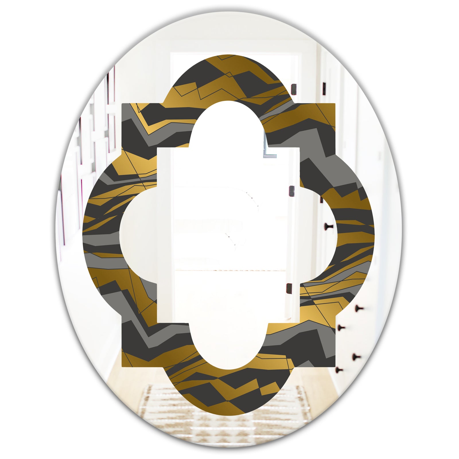 Angled lines and waves pattern - Modern Round or Oval Wall Mirror - Quatrefoil