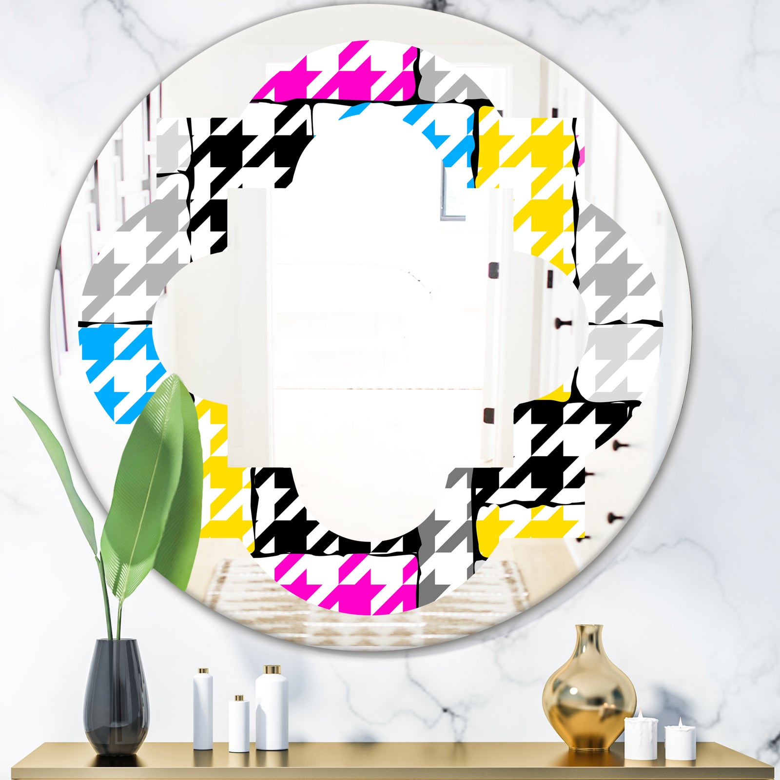 Classic Hounds - Modern Round or Oval Wall Mirror - Quatrefoil