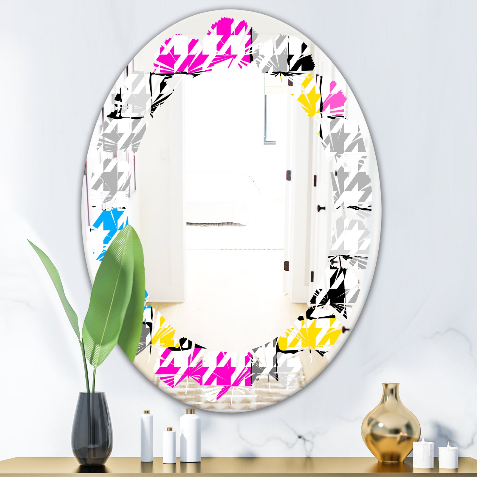 Classic Hounds - Modern Round or Oval Wall Mirror - Leaves