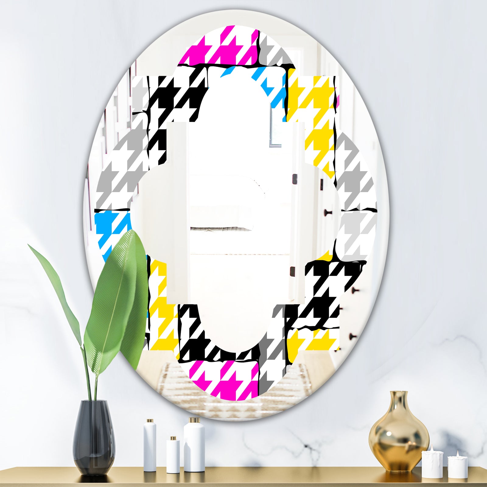 Classic Hounds - Modern Round or Oval Wall Mirror - Quatrefoil