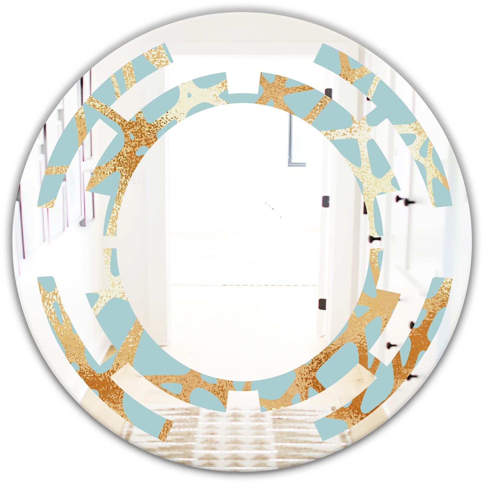 Golden Luxury Metallic Geometrics IV - Modern Round or Oval Wall Mirror - Space