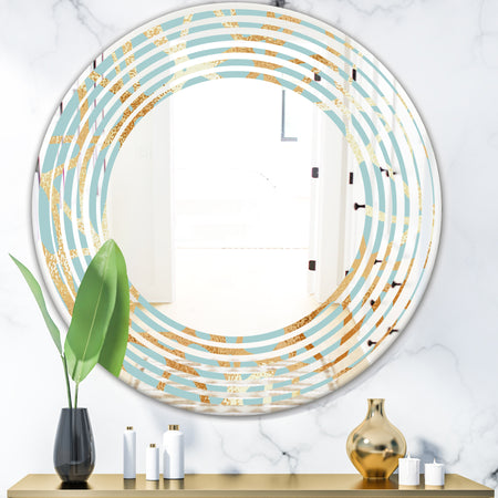 Golden Luxury Metallic Geometrics IV - Modern Round or Oval Wall Mirror - Wave