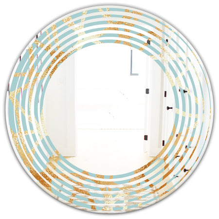 Golden Luxury Metallic Geometrics IV - Modern Round or Oval Wall Mirror - Wave