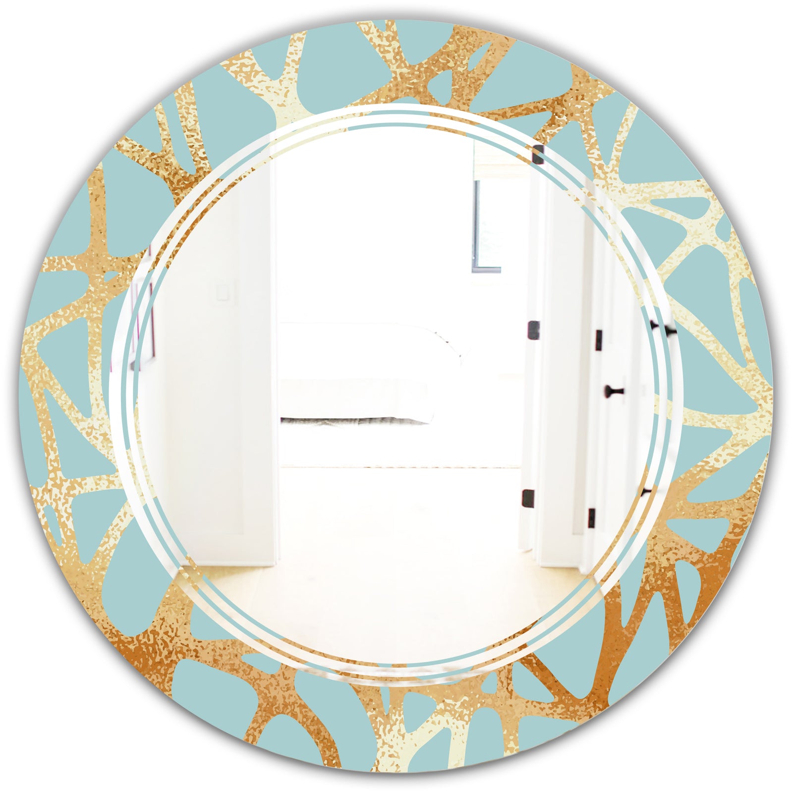 Golden Luxury Metallic Geometrics IV - Modern Round or Oval Wall Mirror - Triple C