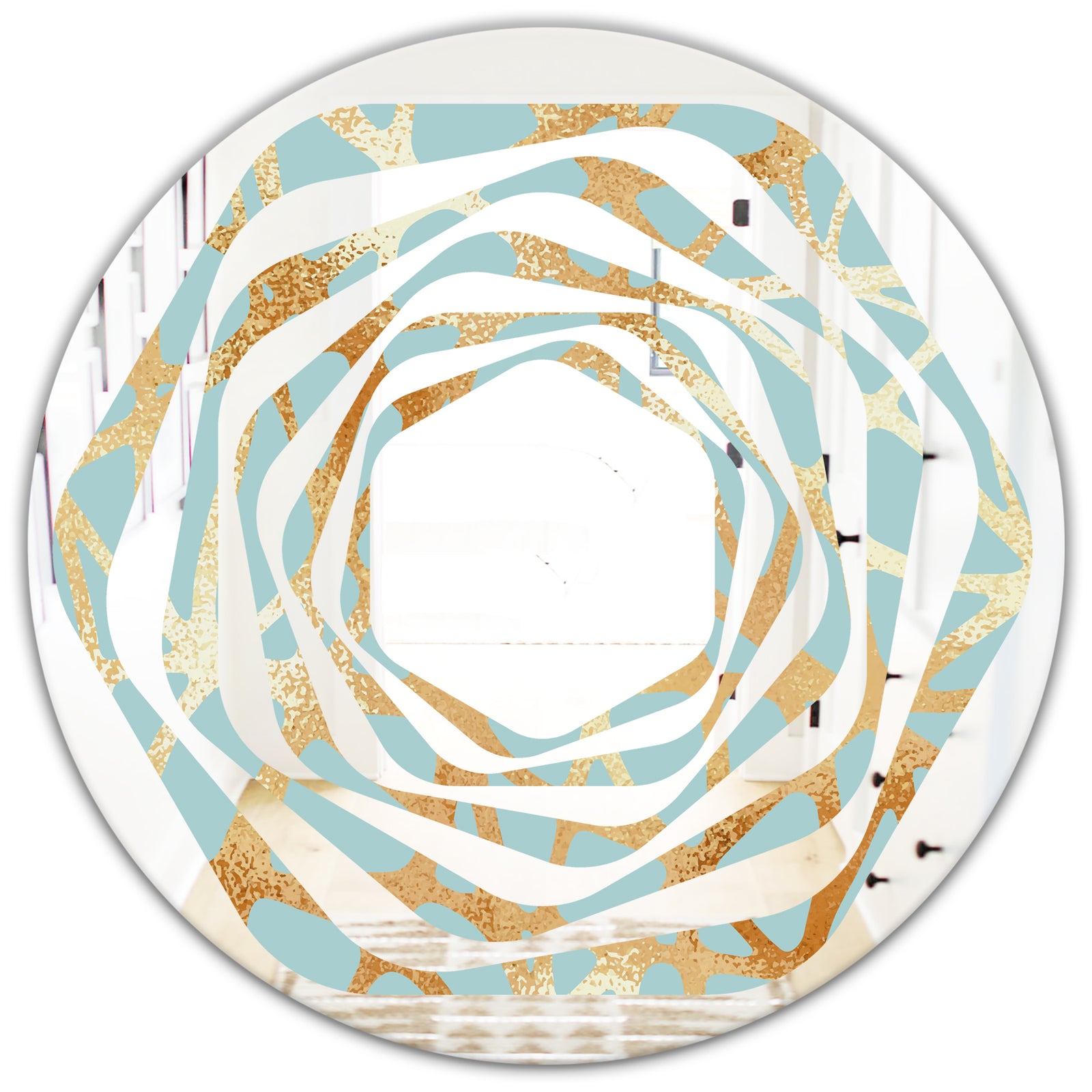 Golden Luxury Metallic Geometrics IV - Modern Round or Oval Wall Mirror - Whirl