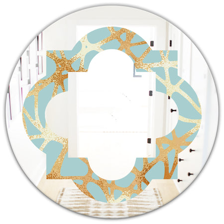 Golden Luxury Metallic Geometrics IV - Modern Round or Oval Wall Mirror - Quatrefoil