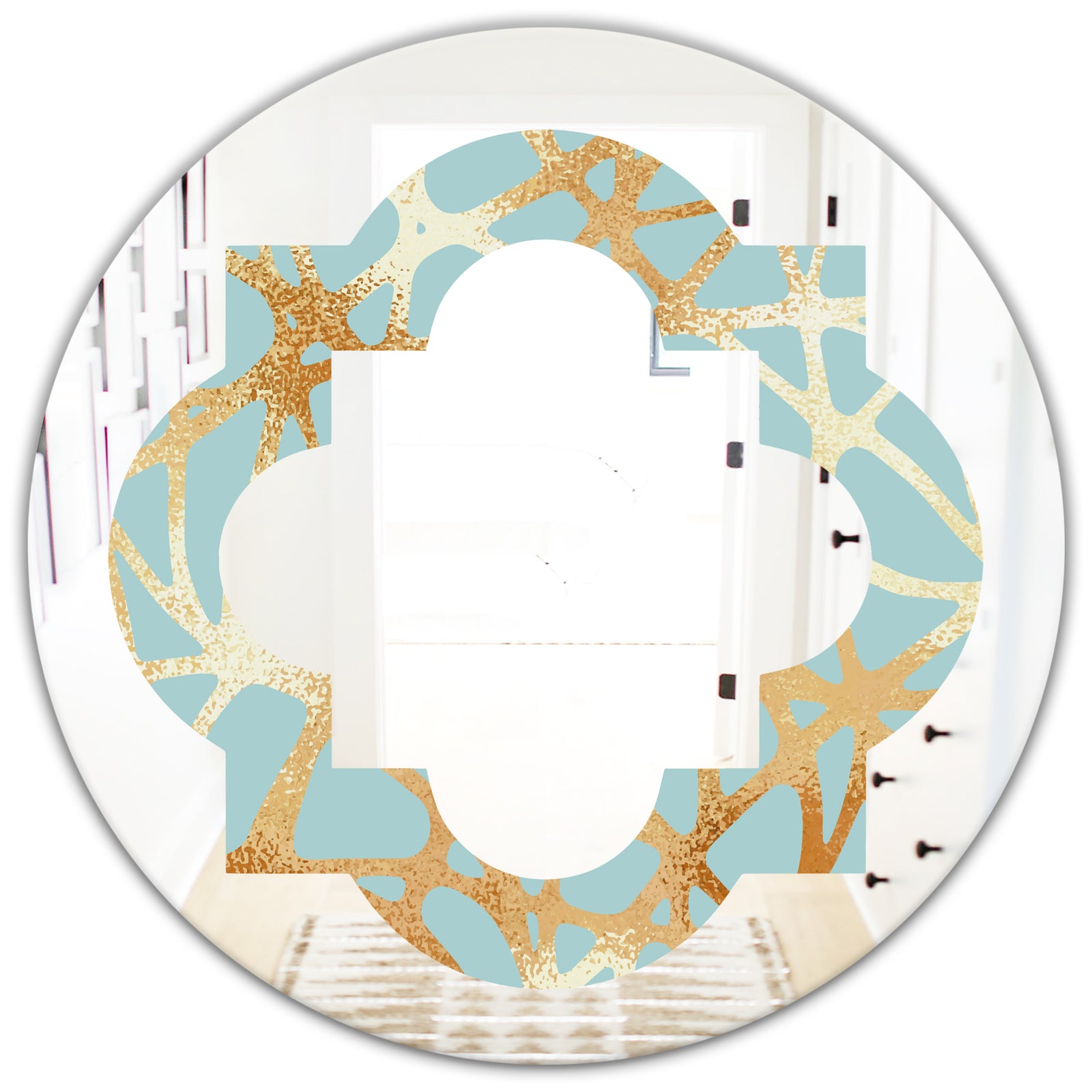 Golden Luxury Metallic Geometrics IV - Modern Round or Oval Wall Mirror - Quatrefoil