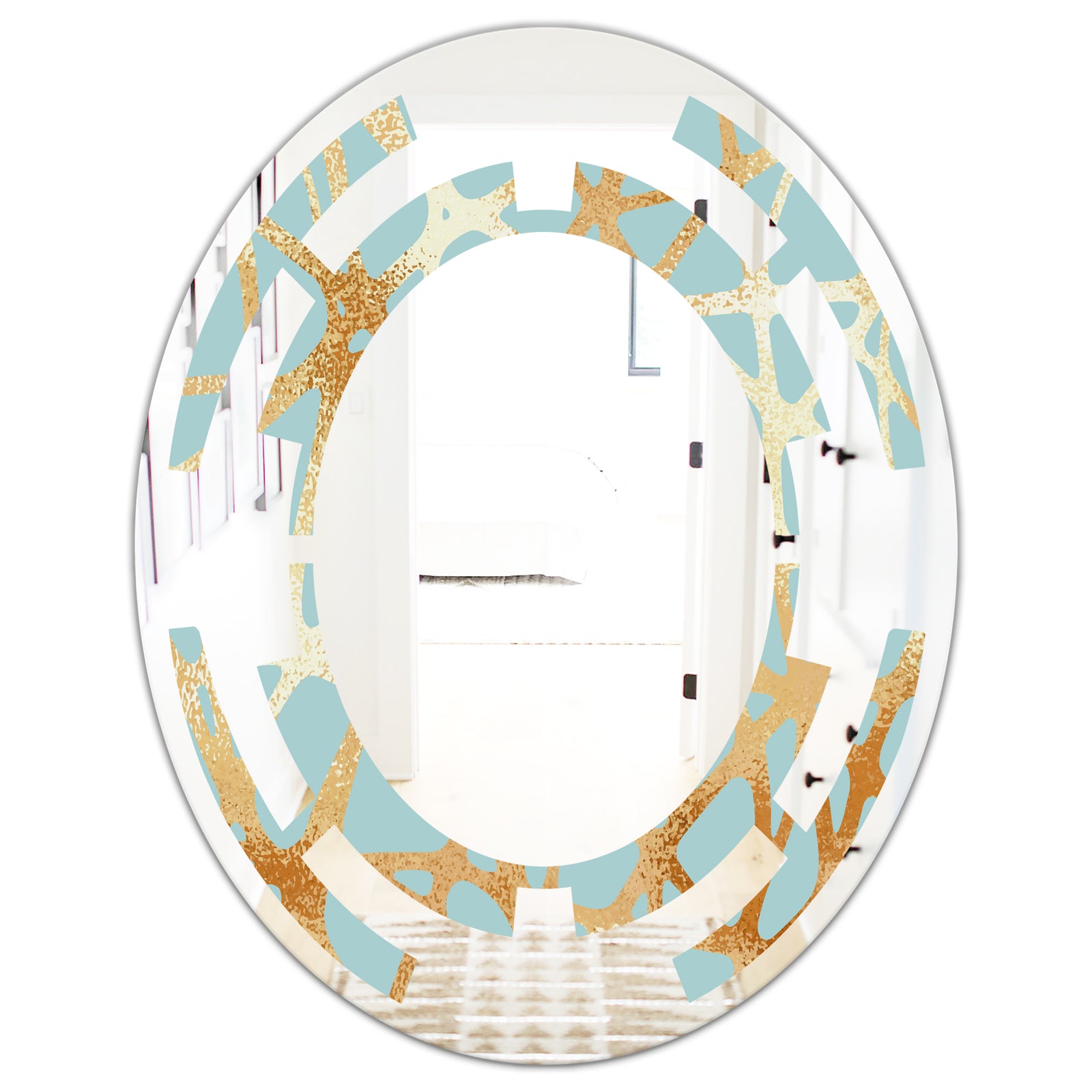 Golden Luxury Metallic Geometrics IV - Modern Round or Oval Wall Mirror - Space