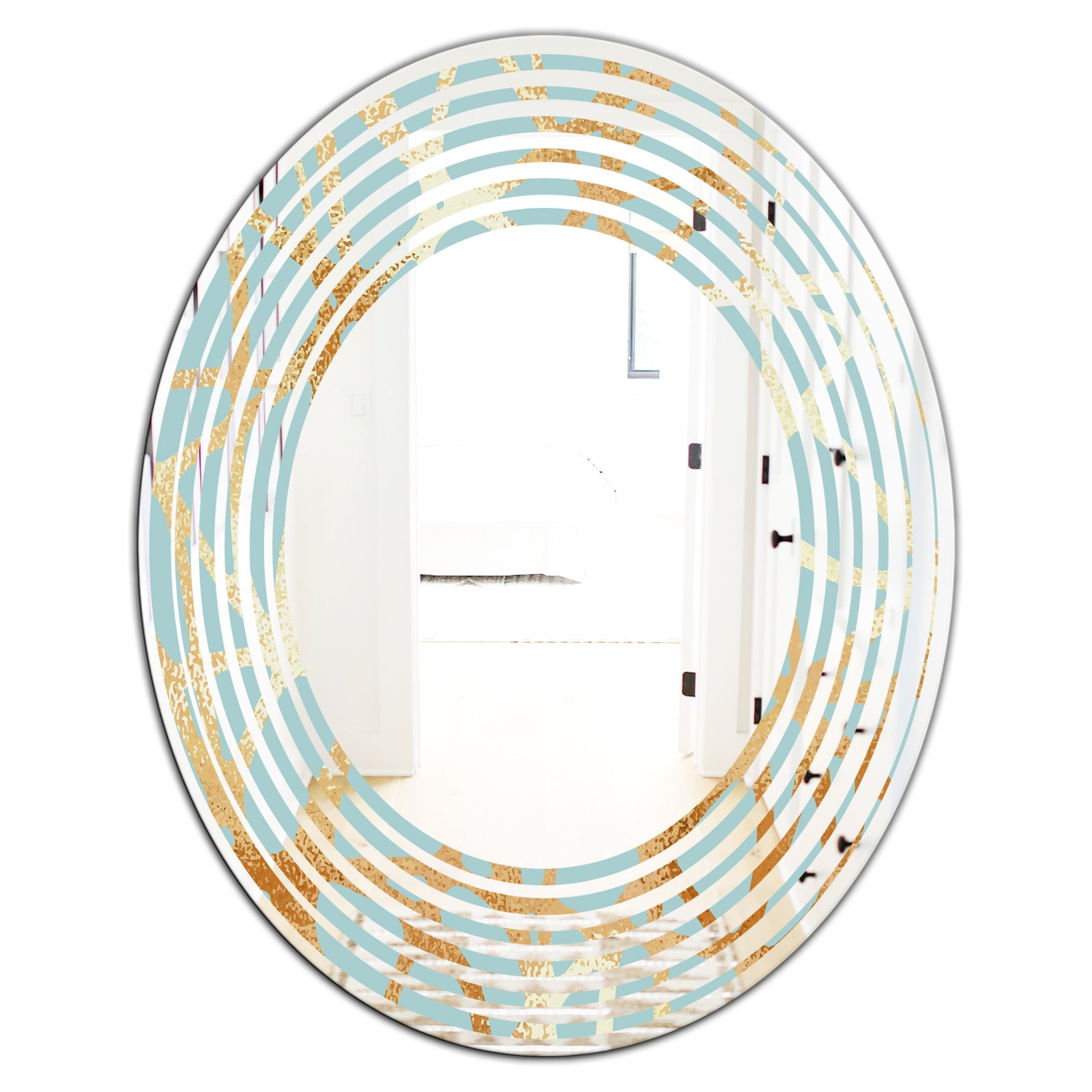 Golden Luxury Metallic Geometrics IV - Modern Round or Oval Wall Mirror - Wave