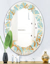 Golden Luxury Metallic Geometrics IV - Modern Round or Oval Wall Mirror - Leaves