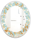 Golden Luxury Metallic Geometrics IV - Modern Round or Oval Wall Mirror - Leaves