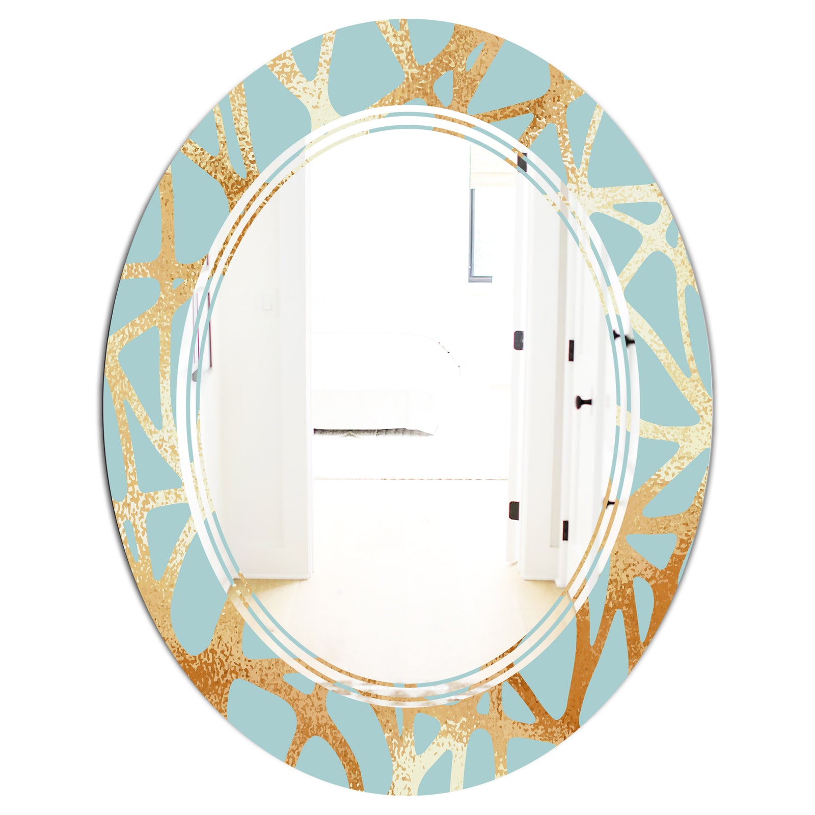 Golden Luxury Metallic Geometrics IV - Modern Round or Oval Wall Mirror - Triple C