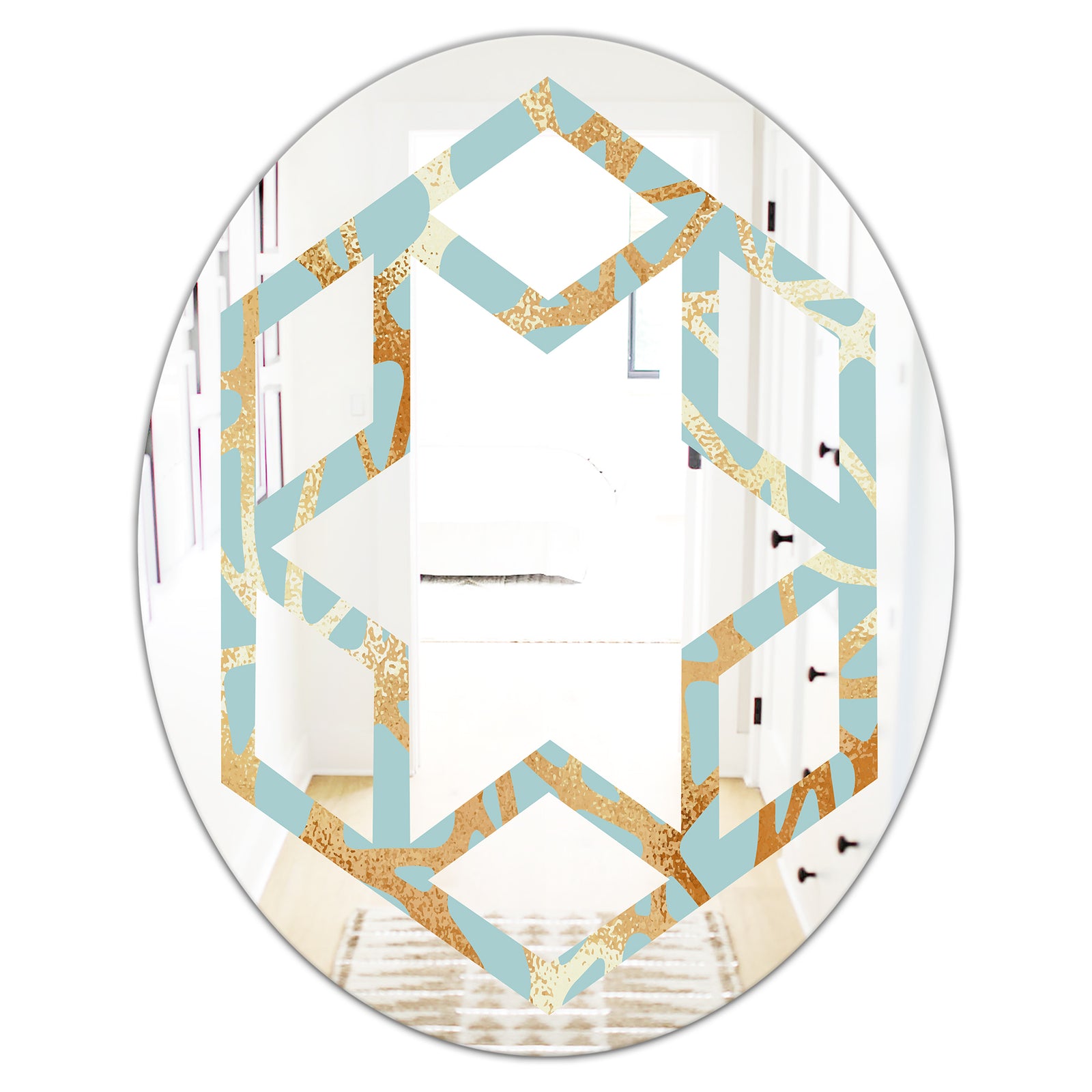 Golden Luxury Metallic Geometrics IV - Modern Round or Oval Wall Mirror - Hexagon Star