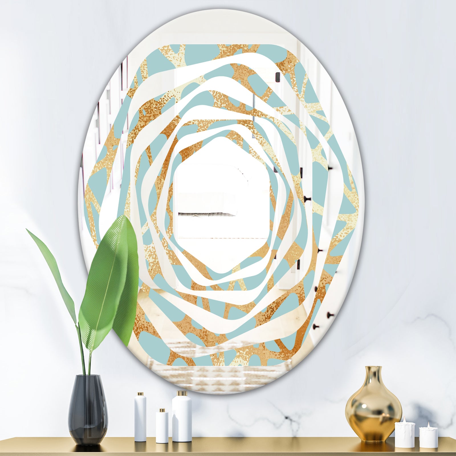 Golden Luxury Metallic Geometrics IV - Modern Round or Oval Wall Mirror - Whirl