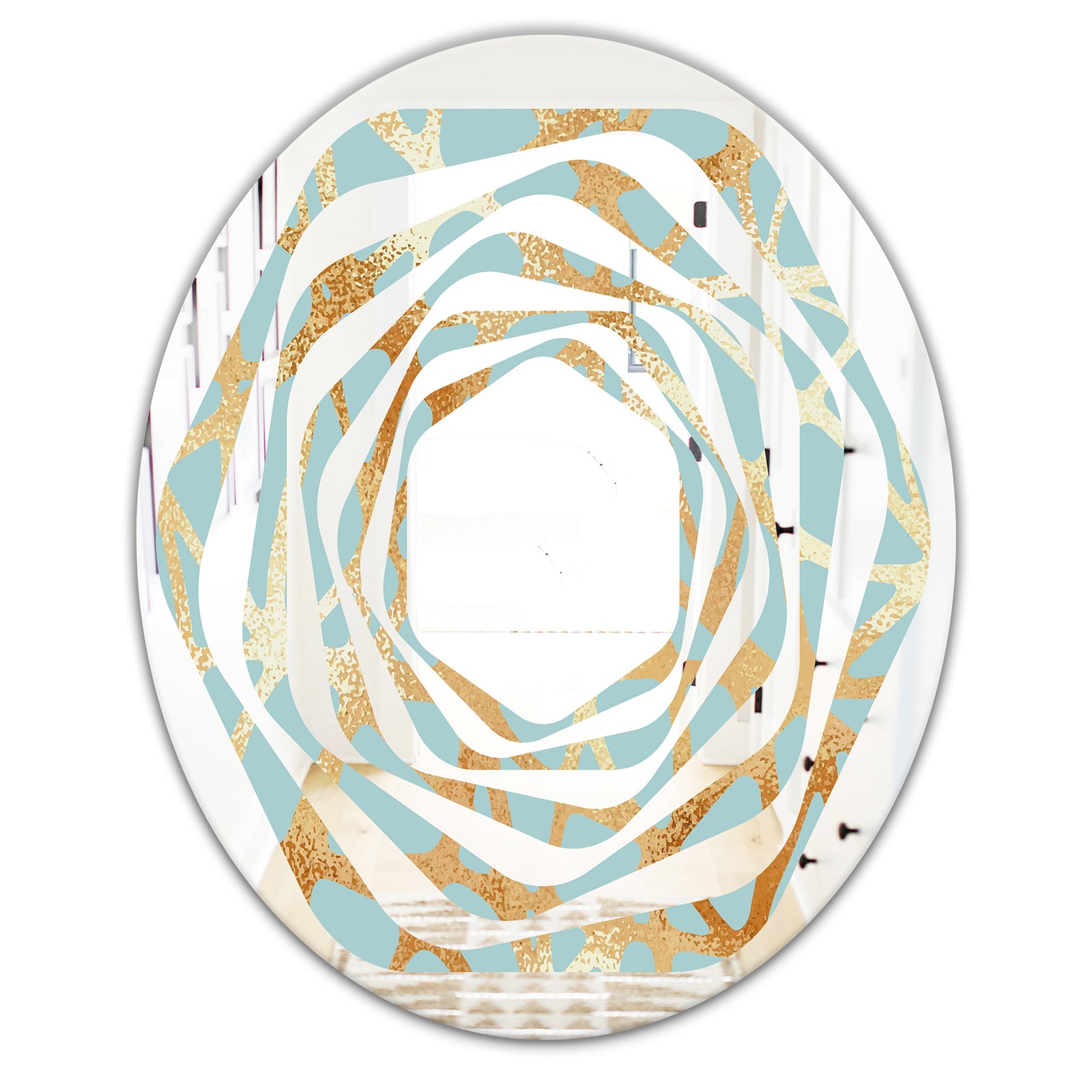 Golden Luxury Metallic Geometrics IV - Modern Round or Oval Wall Mirror - Whirl
