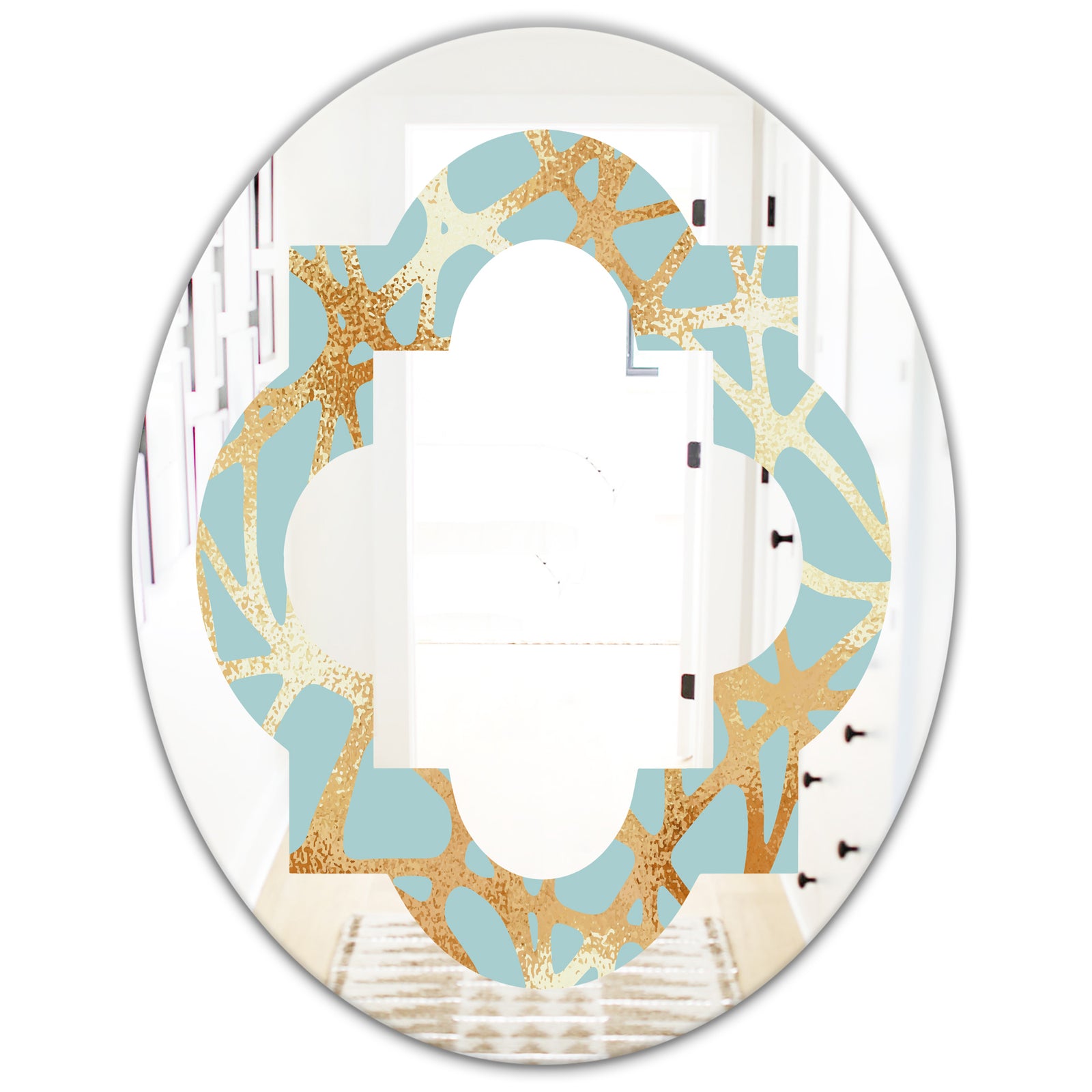 Golden Luxury Metallic Geometrics IV - Modern Round or Oval Wall Mirror - Quatrefoil