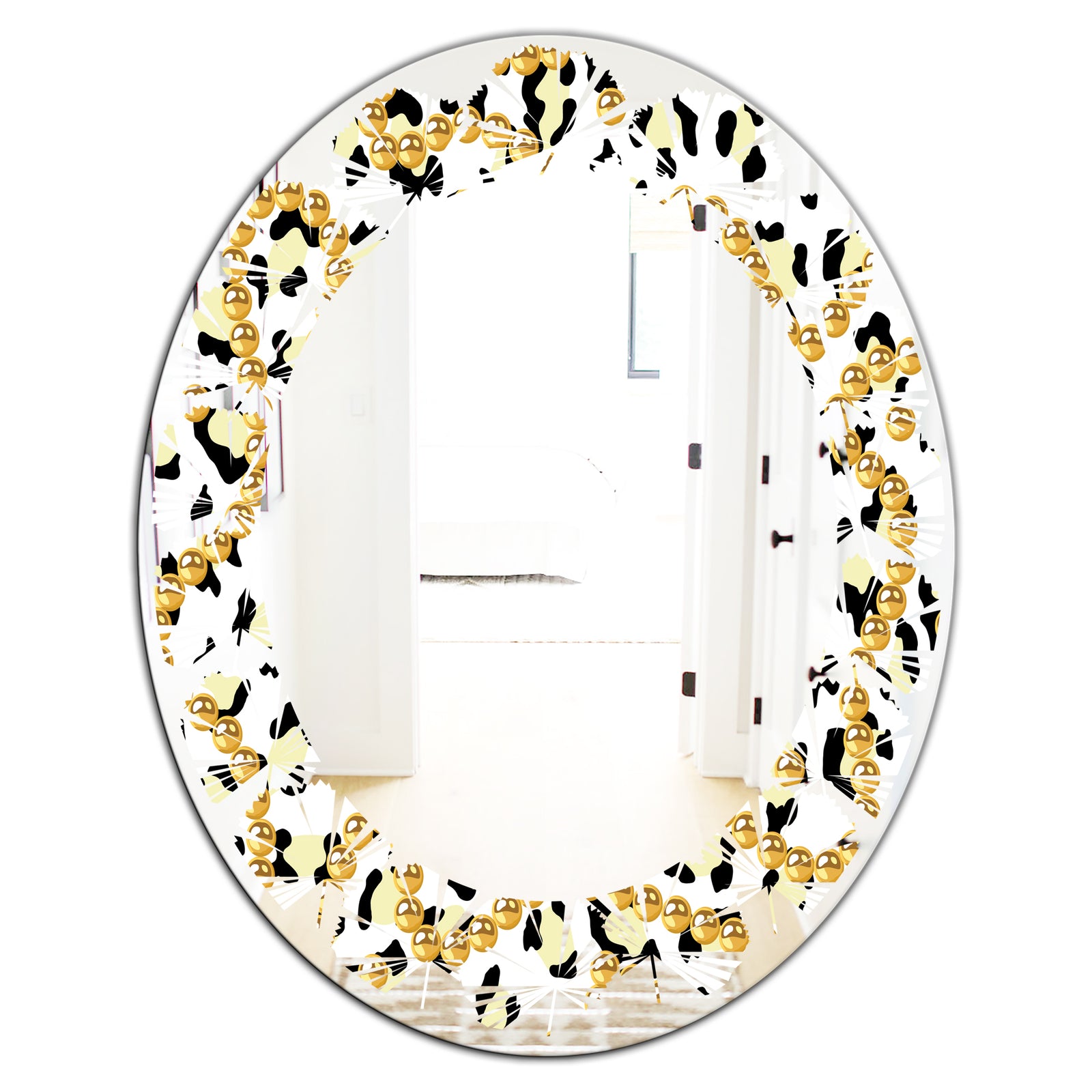 Leopard Fur Safari VI - Modern Round or Oval Wall Mirror - Leaves