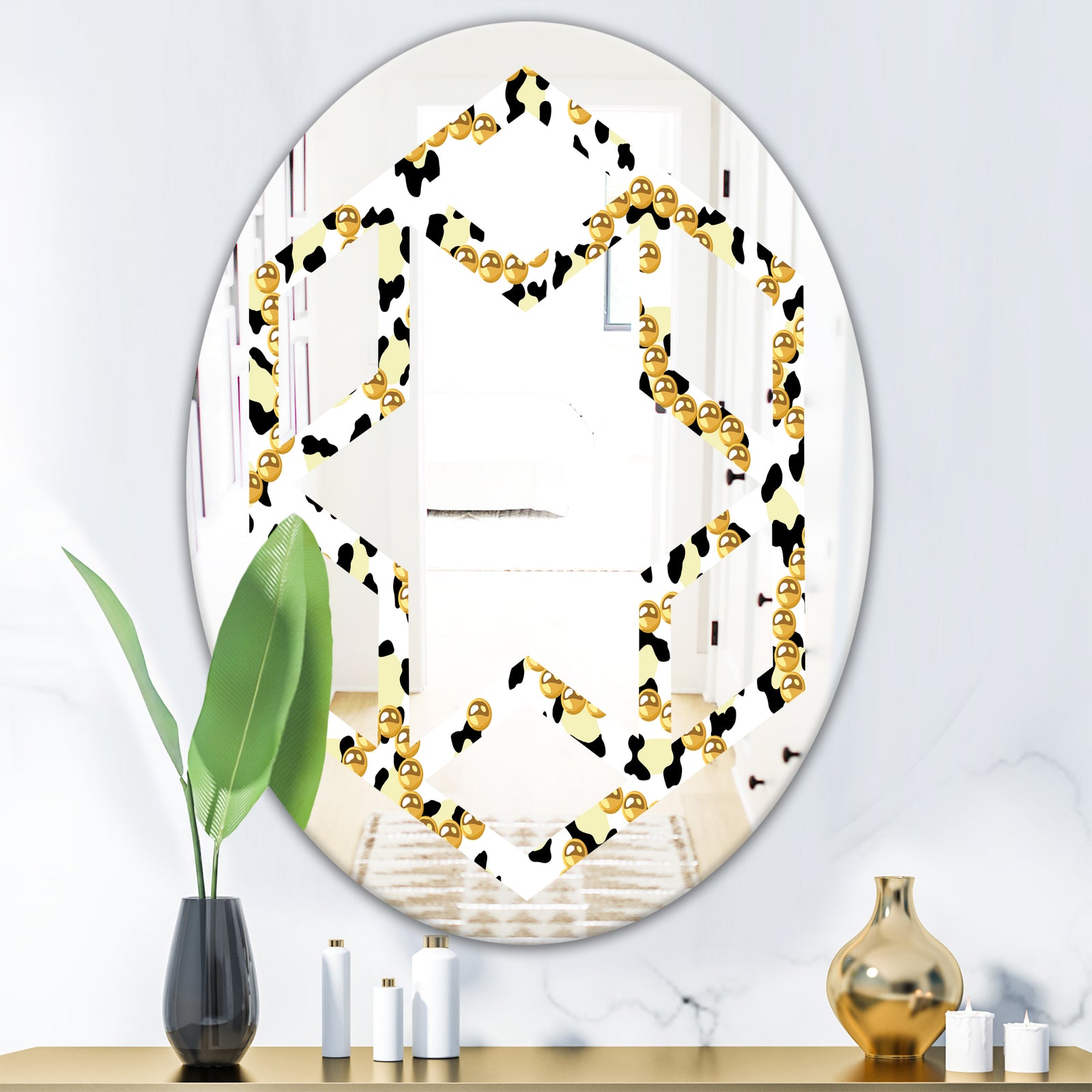 Leopard Fur Safari VI - Modern Round or Oval Wall Mirror - Hexagon Star