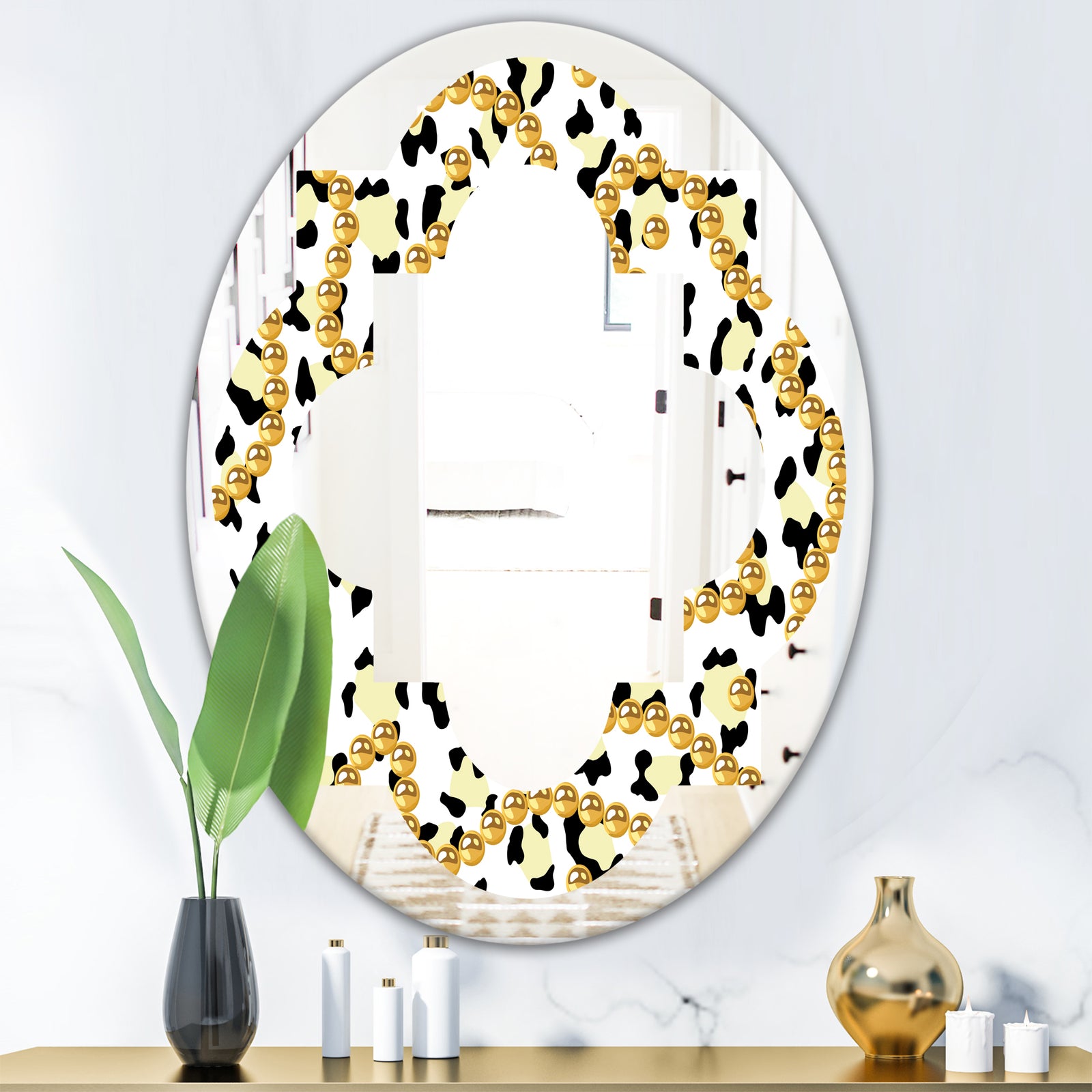 Leopard Fur Safari VI - Modern Round or Oval Wall Mirror - Quatrefoil
