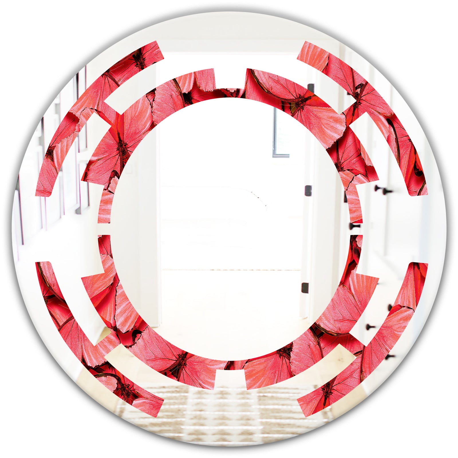 Coral Pink Butterflies - Modern Round or Oval Wall Mirror - Space