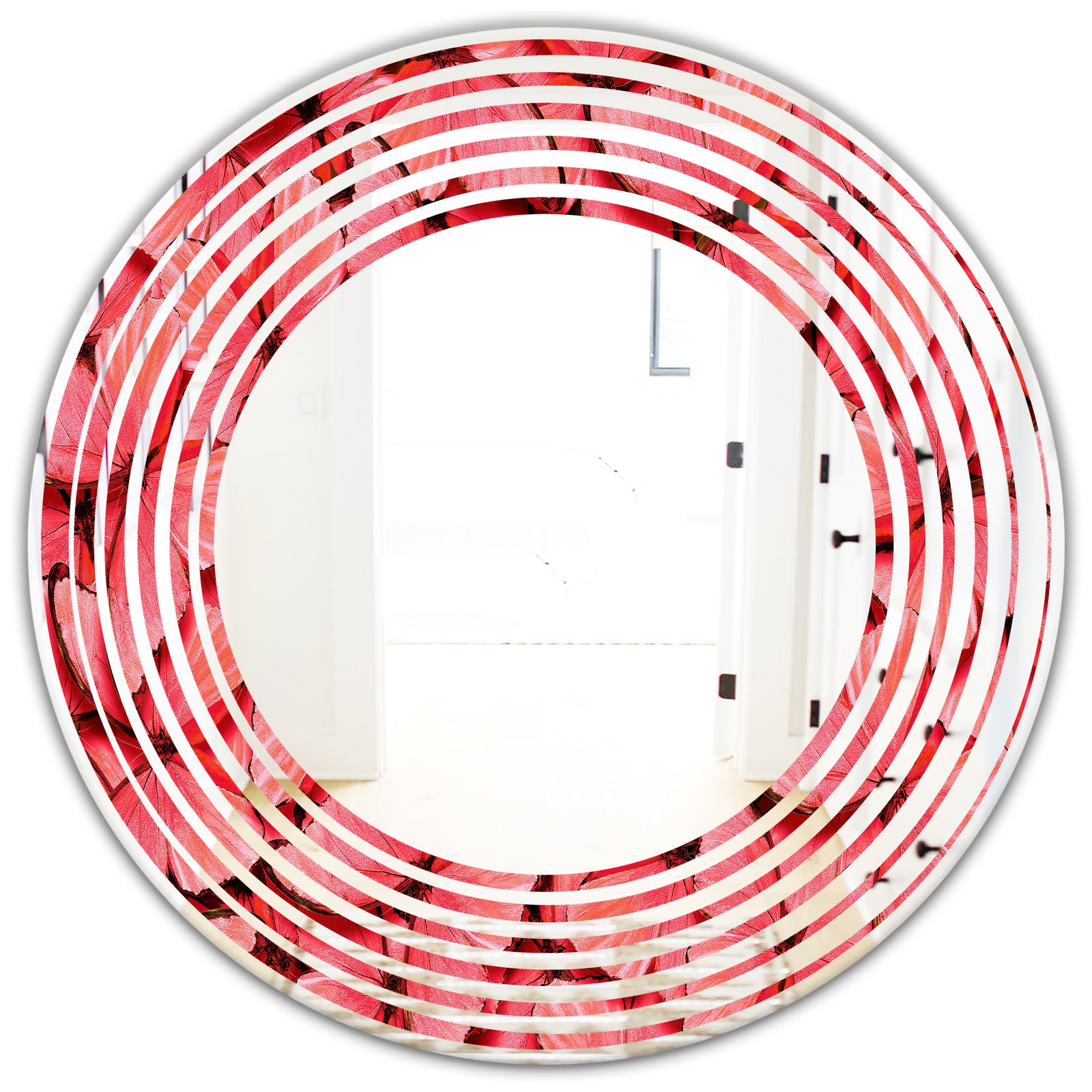 Coral Pink Butterflies - Modern Round or Oval Wall Mirror - Wave