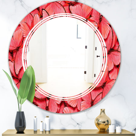 Coral Pink Butterflies - Modern Round or Oval Wall Mirror - Triple C