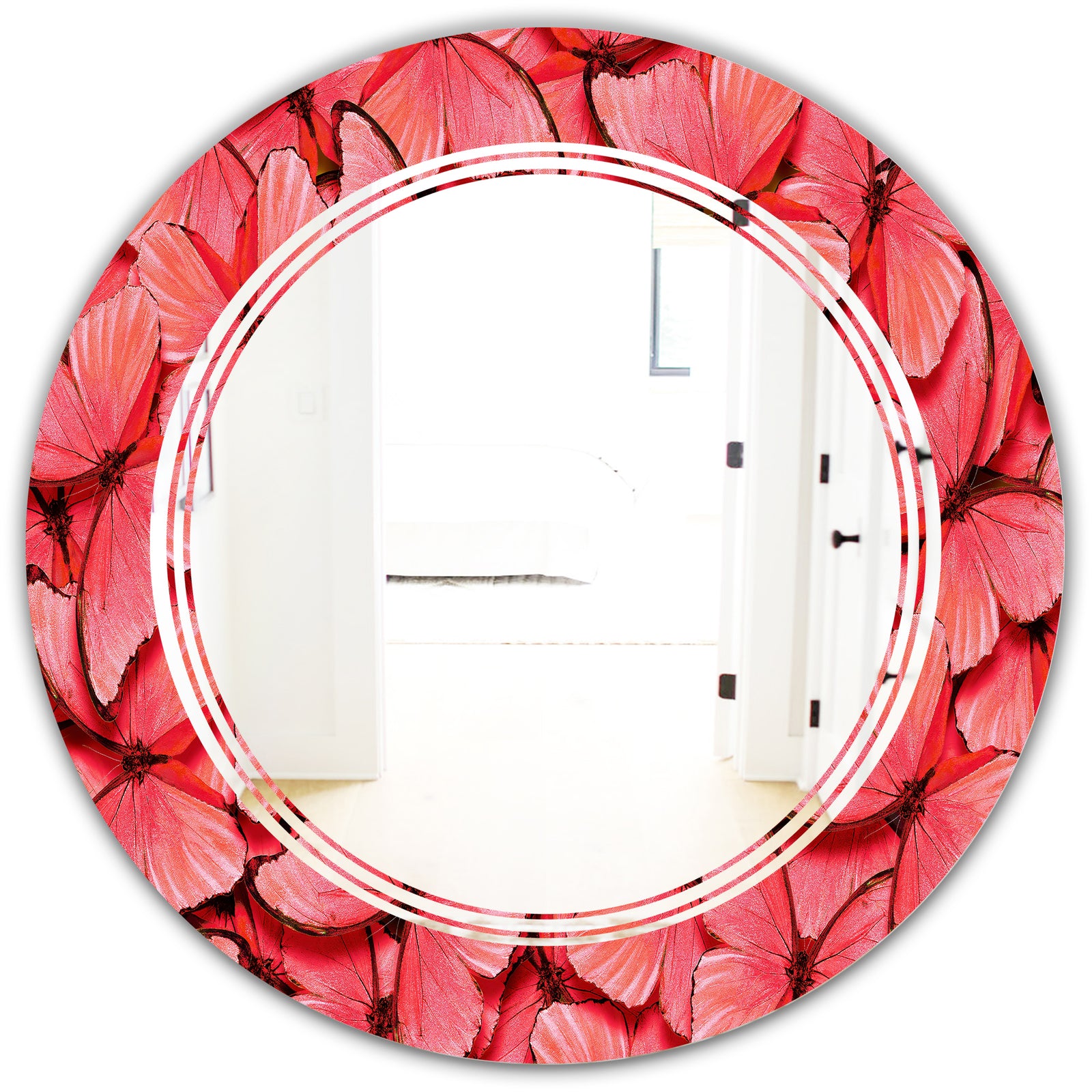 Coral Pink Butterflies - Modern Round or Oval Wall Mirror - Triple C