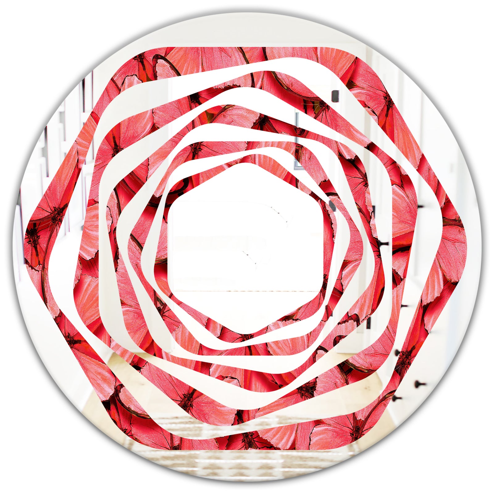 Coral Pink Butterflies - Modern Round or Oval Wall Mirror - Whirl