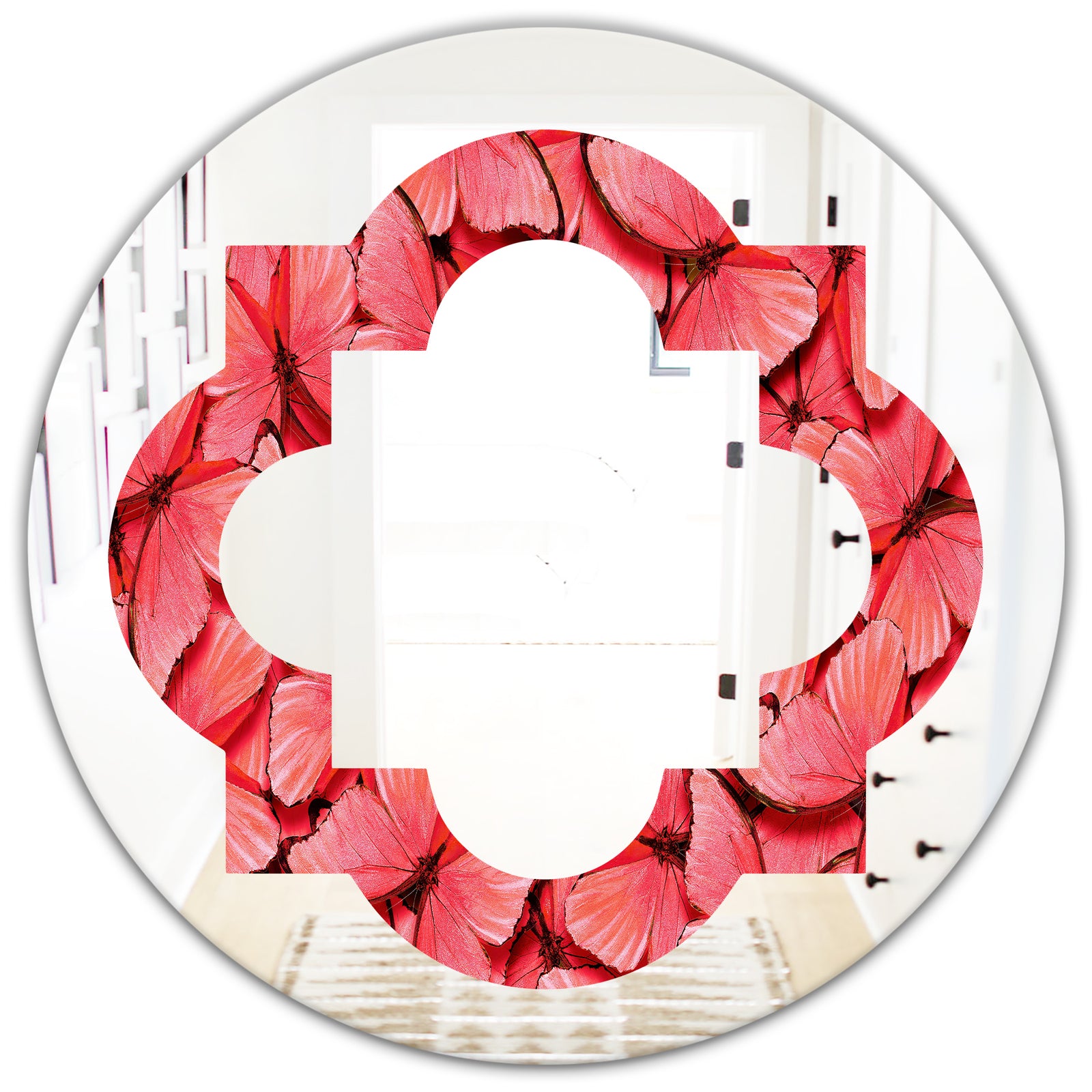 Coral Pink Butterflies - Modern Round or Oval Wall Mirror - Quatrefoil