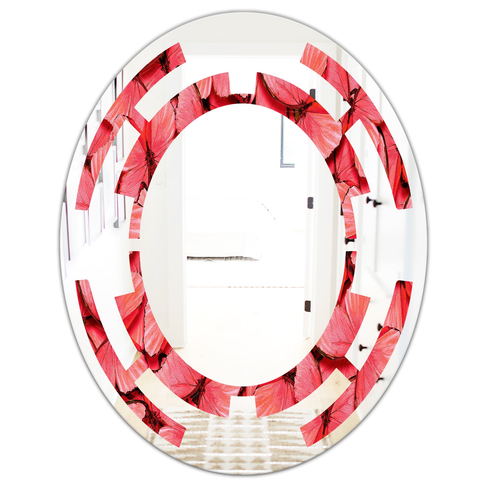Coral Pink Butterflies - Modern Round or Oval Wall Mirror - Space