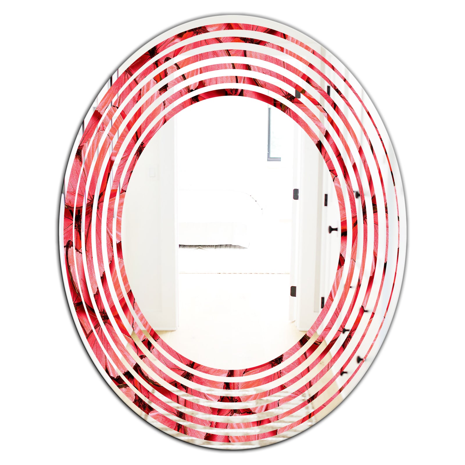 Coral Pink Butterflies - Modern Round or Oval Wall Mirror - Wave