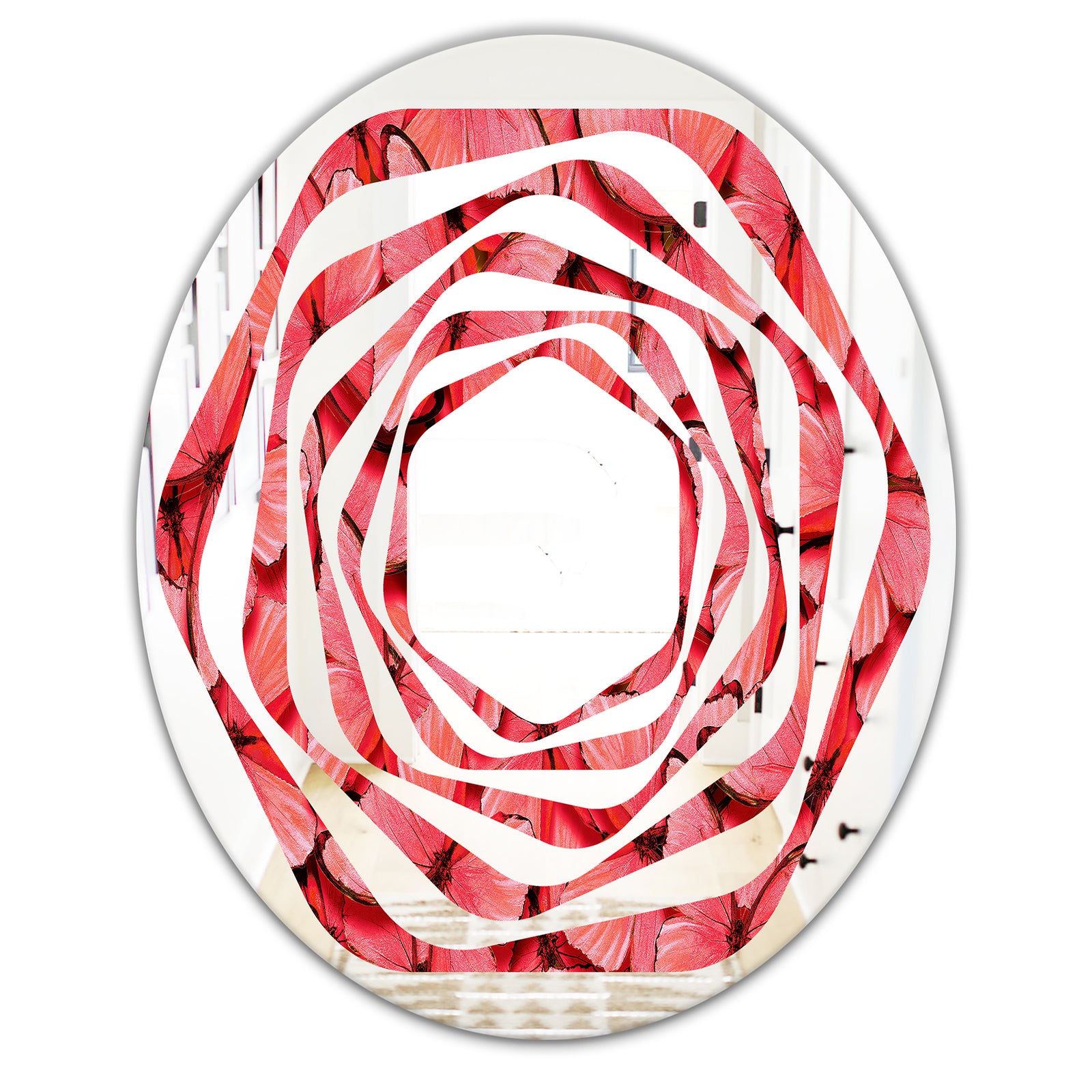 Coral Pink Butterflies - Modern Round or Oval Wall Mirror - Whirl