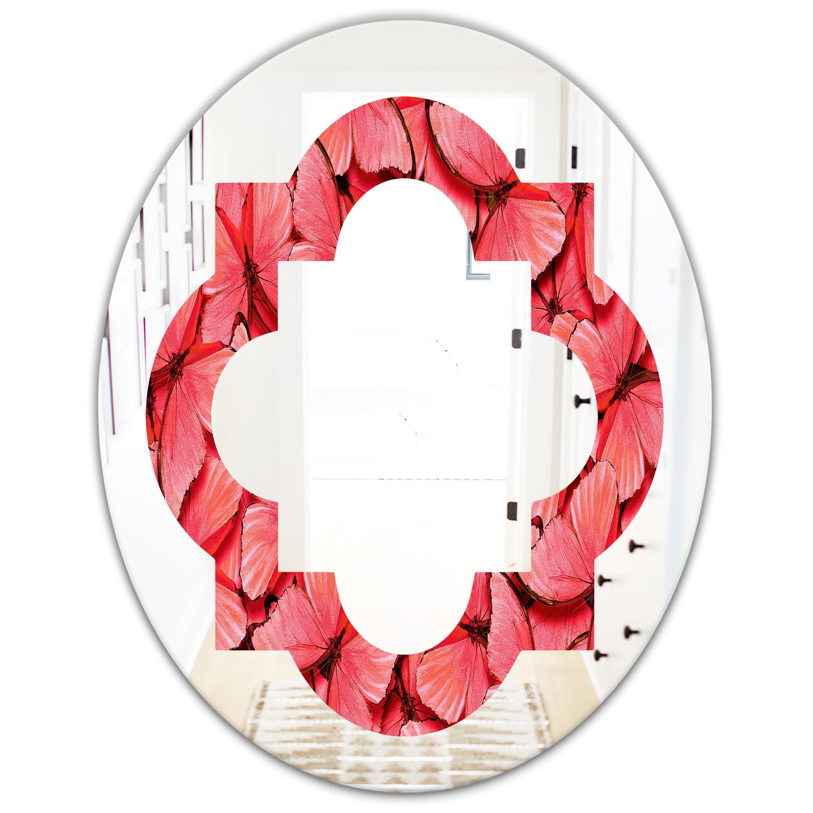 Coral Pink Butterflies - Modern Round or Oval Wall Mirror - Quatrefoil