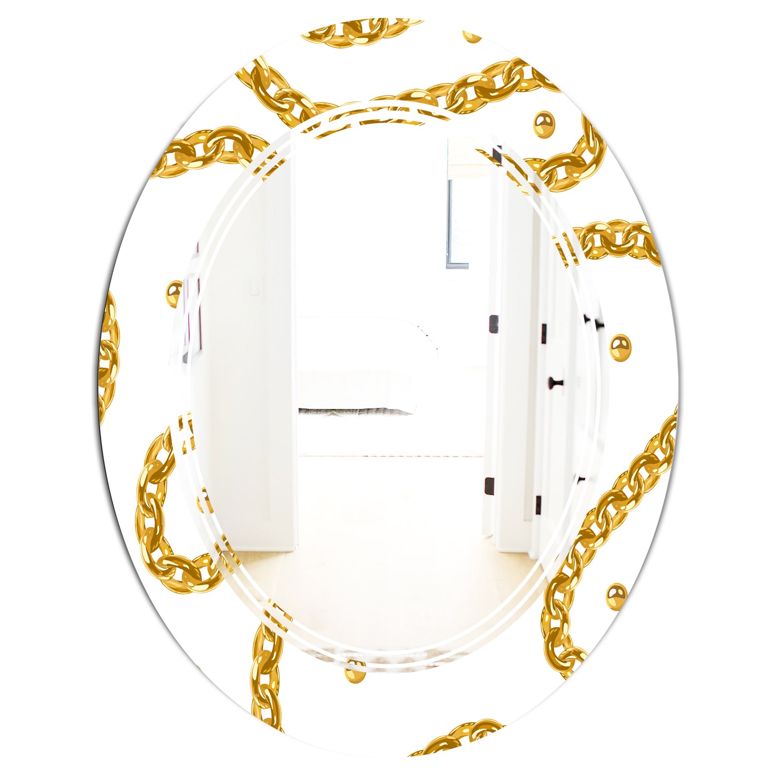 Golden Chain Necklace - Modern Round or Oval Wall Mirror - Triple C