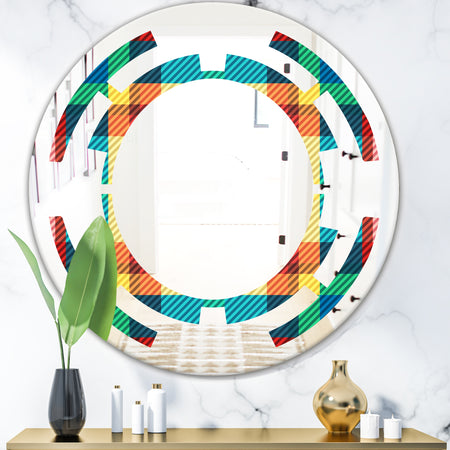 Tartan Geometrical Texture III - Modern Round or Oval Wall Mirror - Space