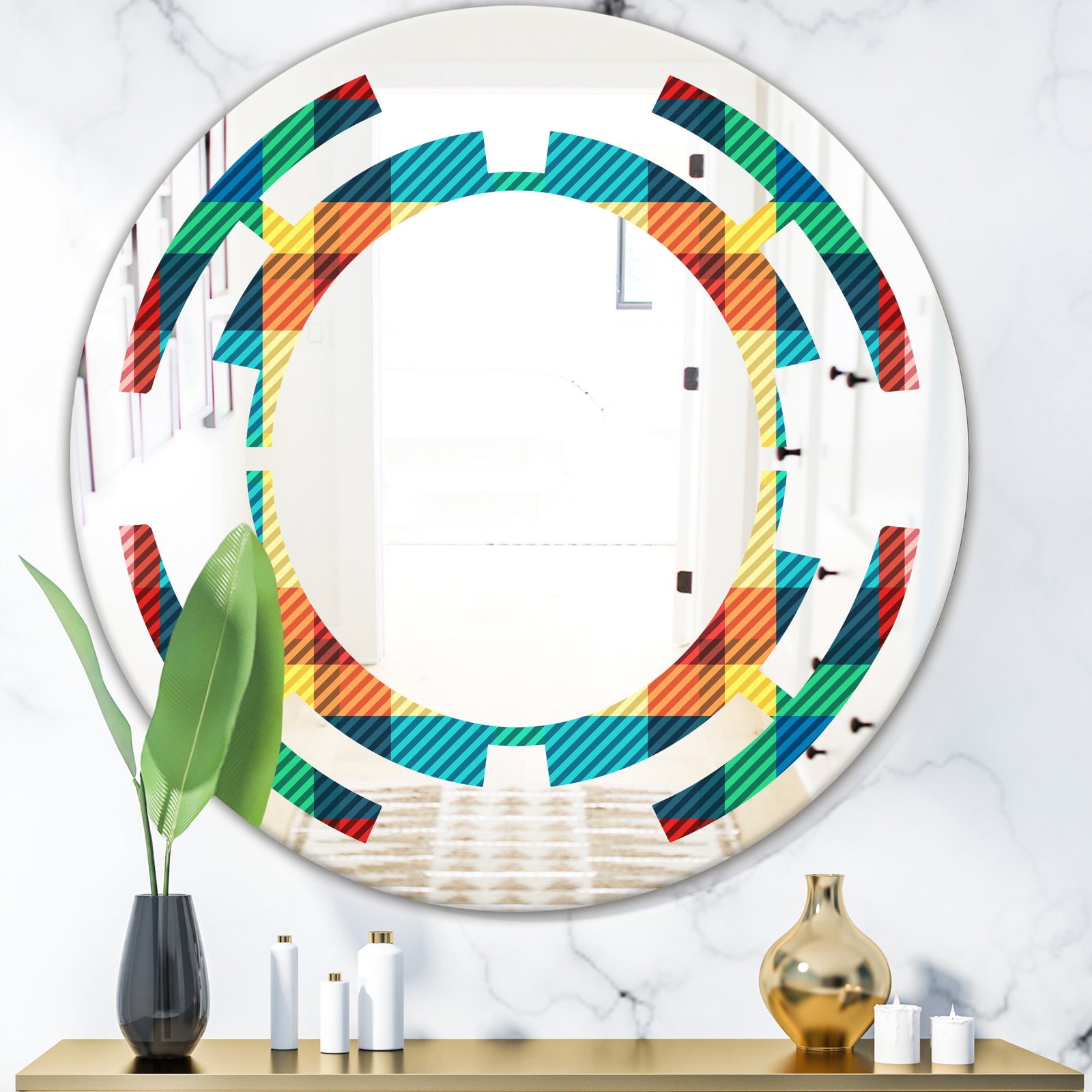 Tartan Geometrical Texture III - Modern Round or Oval Wall Mirror - Space