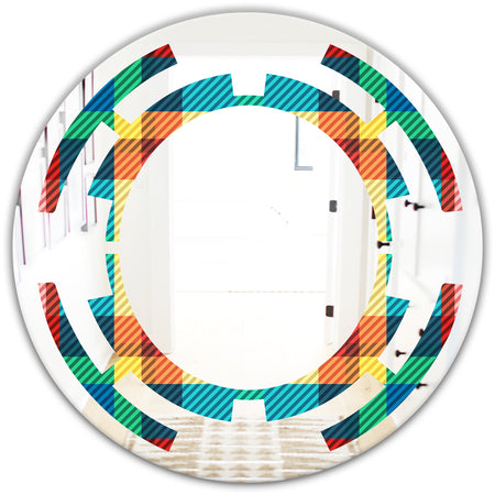 Tartan Geometrical Texture III - Modern Round or Oval Wall Mirror - Space