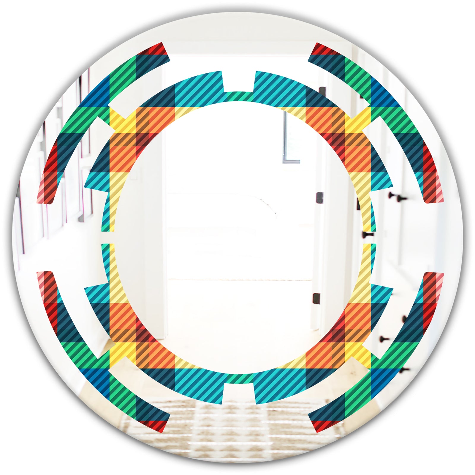 Tartan Geometrical Texture III - Modern Round or Oval Wall Mirror - Space
