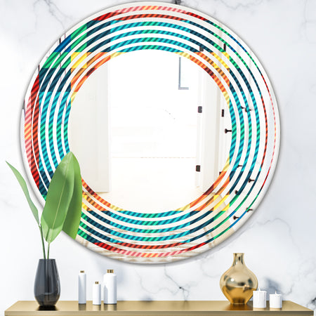 Tartan Geometrical Texture III - Modern Round or Oval Wall Mirror - Wave