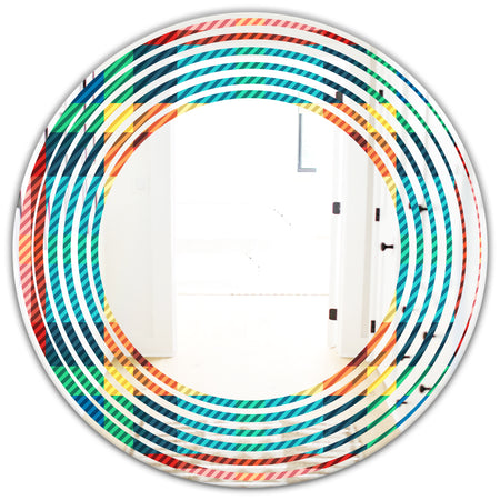 Tartan Geometrical Texture III - Modern Round or Oval Wall Mirror - Wave