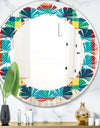Tartan Geometrical Texture III - Modern Round or Oval Wall Mirror - Leaves