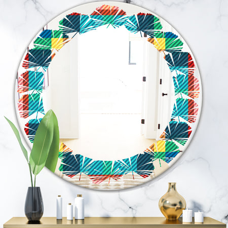 Tartan Geometrical Texture III - Modern Round or Oval Wall Mirror - Leaves