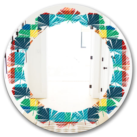 Tartan Geometrical Texture III - Modern Round or Oval Wall Mirror - Leaves