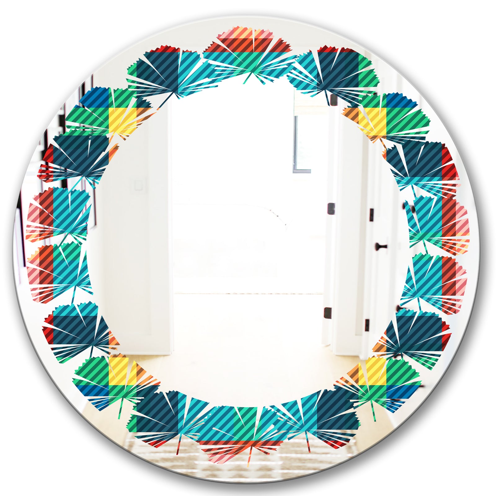 Tartan Geometrical Texture III - Modern Round or Oval Wall Mirror - Leaves