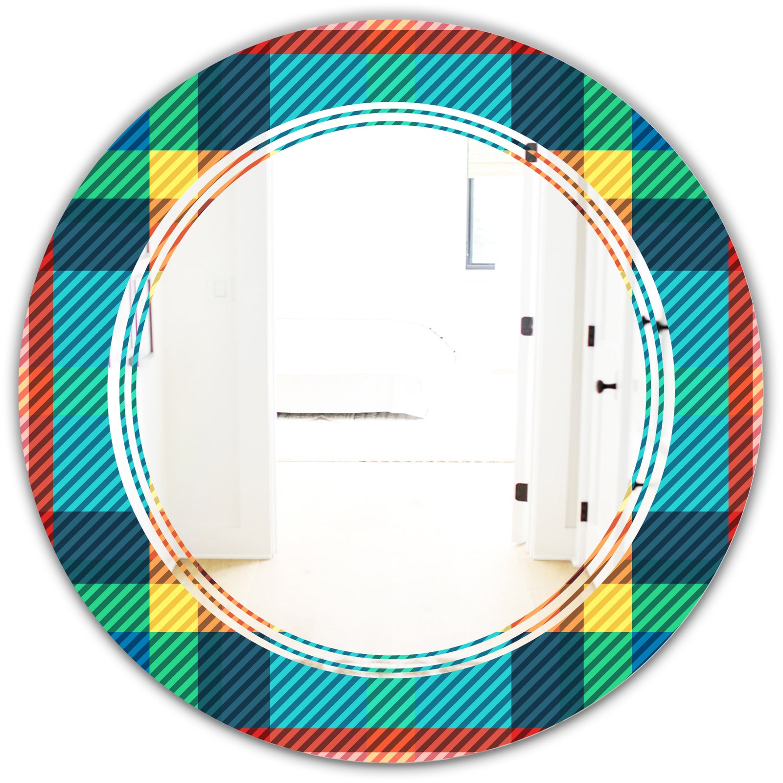 Tartan Geometrical Texture III - Modern Round or Oval Wall Mirror - Triple C