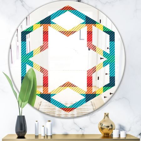 Tartan Geometrical Texture III - Modern Round or Oval Wall Mirror - Hexagon Star