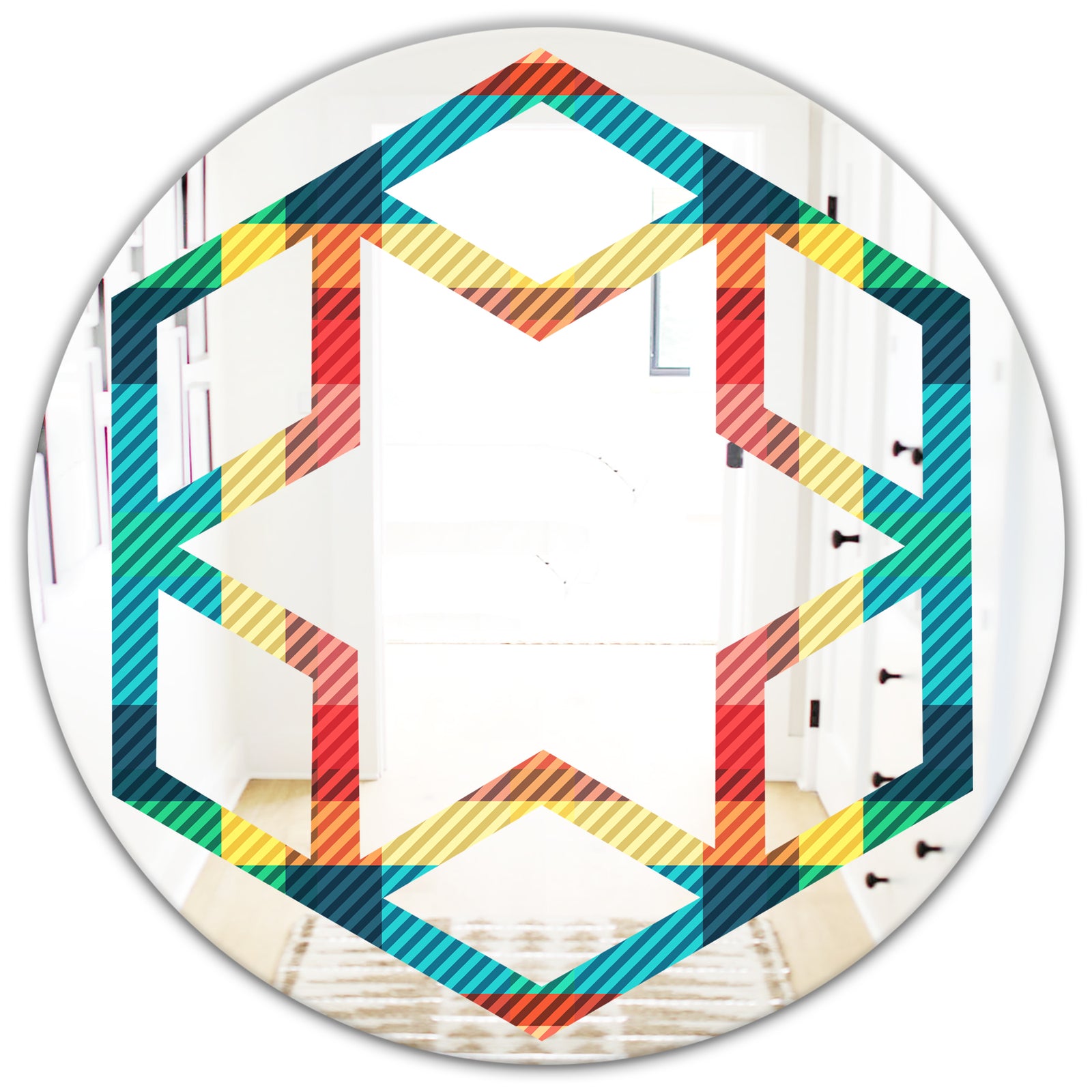 Tartan Geometrical Texture III - Modern Round or Oval Wall Mirror - Hexagon Star