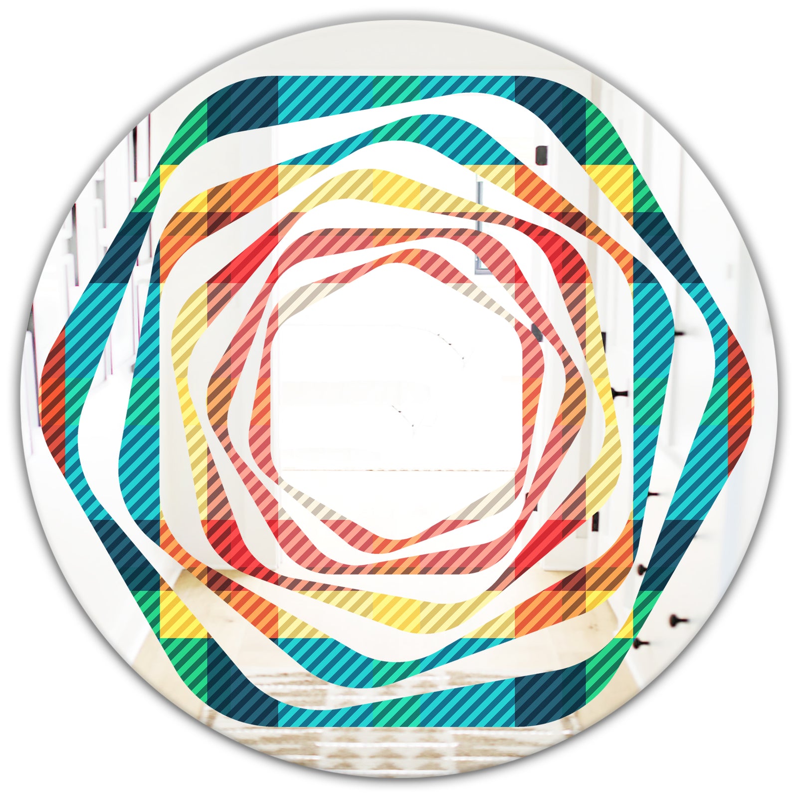 Tartan Geometrical Texture III - Modern Round or Oval Wall Mirror - Whirl