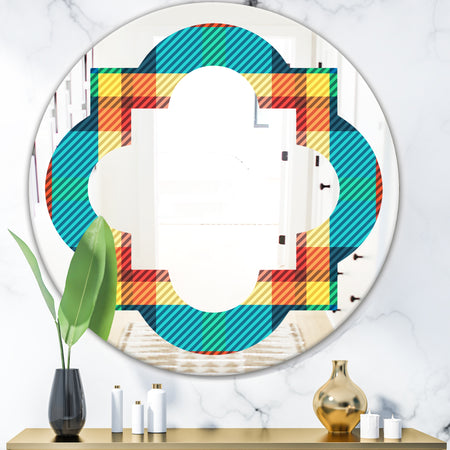 Tartan Geometrical Texture III - Modern Round or Oval Wall Mirror - Quatrefoil