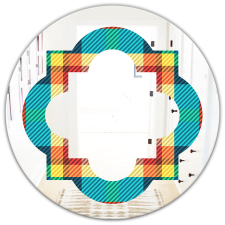 Tartan Geometrical Texture III - Modern Round or Oval Wall Mirror - Quatrefoil